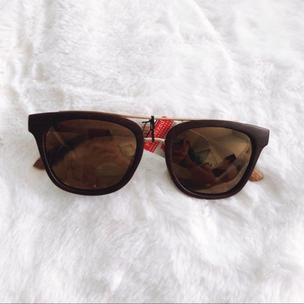 Ashe Dark Brown Wooden Polarized Sunglasses